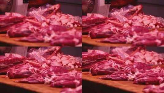 市场卖牛肉猪肉排骨档口 (12)高清在线视频素材下载