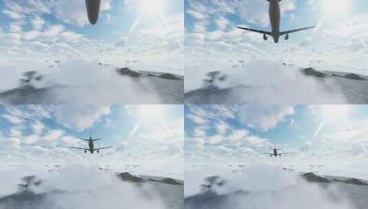 在天空中的相机上方飞行的飞机高清在线视频素材下载
