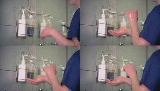 使用肥皂液洗手的男性医务工作者高清在线视频素材下载