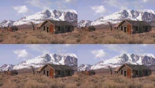雪山旁荒弃的小木屋高清在线视频素材下载