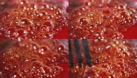 烧杯测量红油油炸食品高清在线视频素材下载