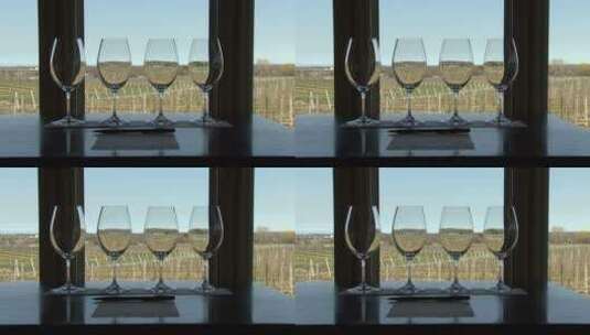 桌上摆放着四个红酒杯高清在线视频素材下载