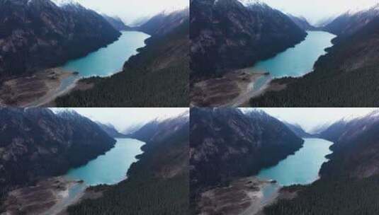 雪山湖泊蓝天航拍高清在线视频素材下载