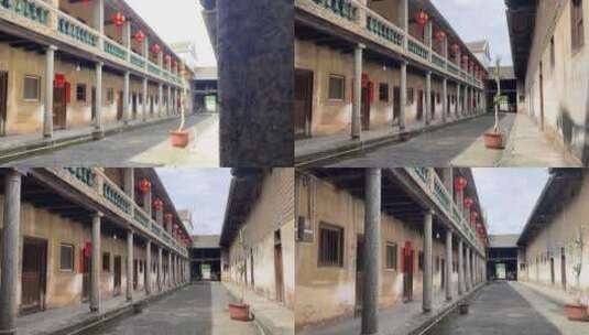 风景中国民俗古建筑客家围龙屋角楼横移高清在线视频素材下载