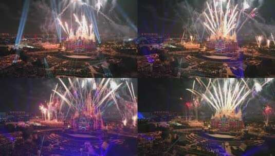 上海迪士尼乐园夜景航拍高清在线视频素材下载