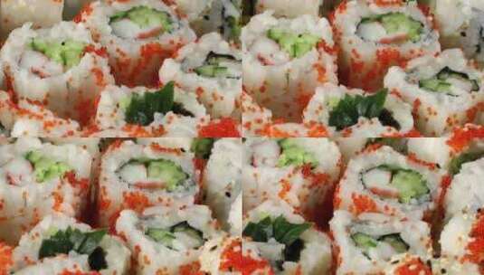 鱼子酱寿司旋转镜头高清在线视频素材下载