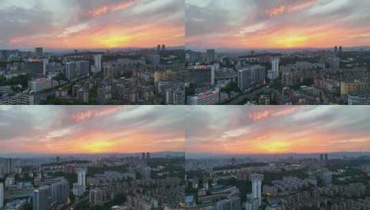 航拍宜昌城市晚霞风景高清在线视频素材下载