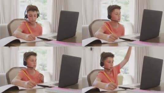 快乐的白人男孩在笔记本电脑上进行视频通话高清在线视频素材下载