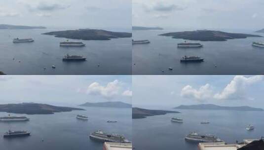 航拍俯瞰停泊在爱琴海上的邮轮高清在线视频素材下载