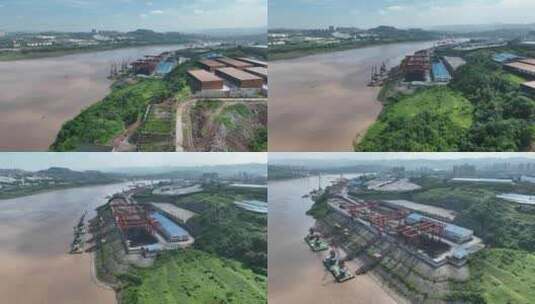 重庆市巴南区鱼洞佛耳岩港口航拍高清在线视频素材下载