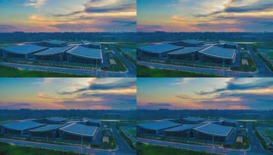 湖南长沙国际会展中心夕阳景点航拍延时摄影高清在线视频素材下载