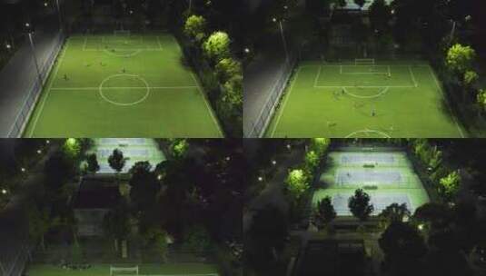 夜晚航拍足球场网球场高清在线视频素材下载