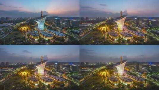 武汉未来科技城日转夜风光高清在线视频素材下载