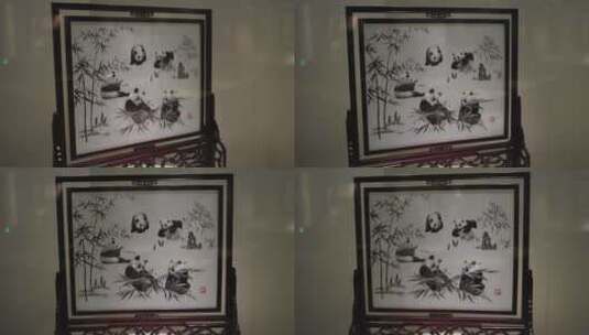 中国杭州工艺美术博物馆双面异色绣台屏高清在线视频素材下载