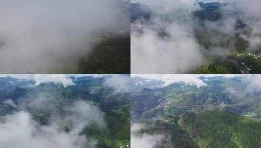 云雾穿云见青山森林树林大山自然景色高清在线视频素材下载