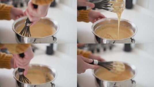 女人手动搅拌面糊做蛋糕高清在线视频素材下载