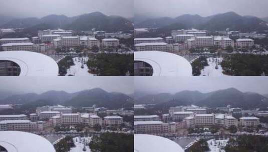 浙江农林大学冬季唯美雪景风景航拍高清在线视频素材下载