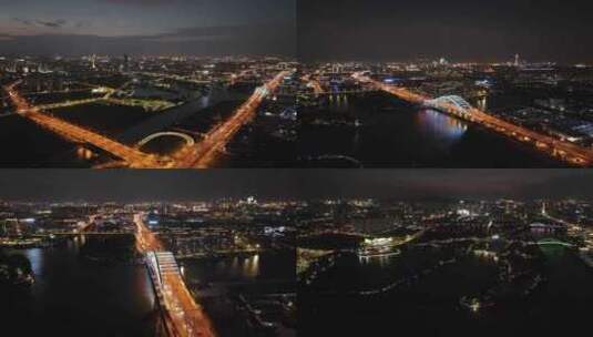 苏州宝带桥夜景航拍高清在线视频素材下载