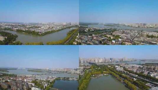 襄阳护城河襄阳全景航拍高清在线视频素材下载