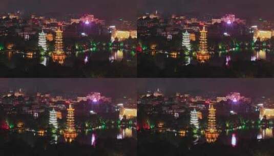 桂林日月双塔夜景高清在线视频素材下载