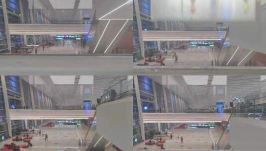成都天府国际机场电梯外的候机大厅航站楼高清在线视频素材下载