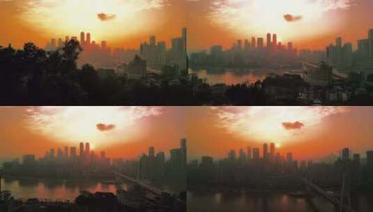 航拍清晨的重庆大桥江景高清在线视频素材下载