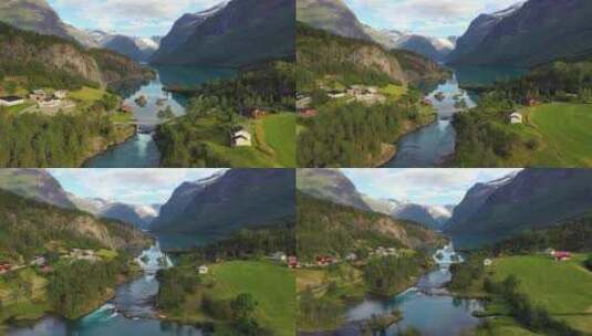 美丽的自然挪威自然景观Lovatnet湖高清在线视频素材下载