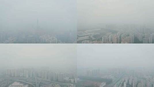 城市雾霾天气航拍高清在线视频素材下载