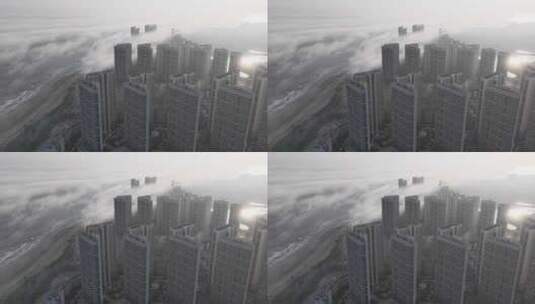 茂名鼎龙湾平流雾延时航拍高清在线视频素材下载