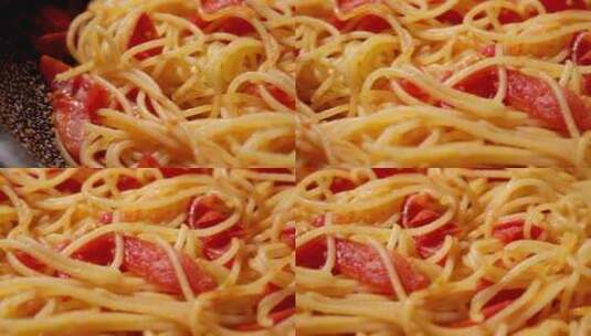 烹饪番茄意大利面高清在线视频素材下载