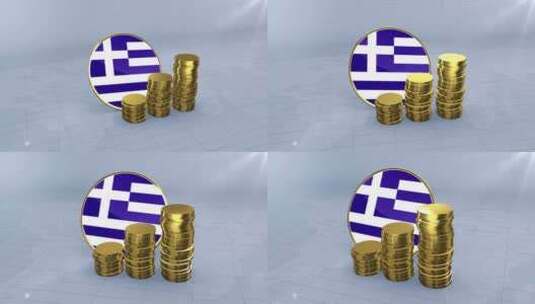 希腊国旗与普通金币塔高清在线视频素材下载