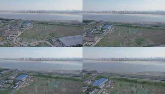 杭州钱塘江之江东路江边风景航拍高清在线视频素材下载
