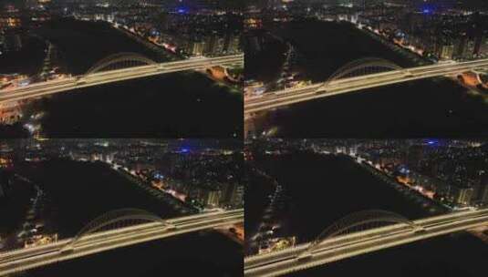广州从化区夜景航拍从化大桥夜晚流溪河风光高清在线视频素材下载