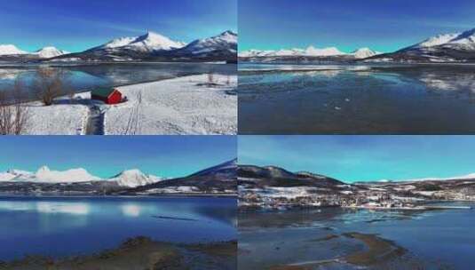 4K航拍北欧挪威芬斯内斯风光雪景高清在线视频素材下载