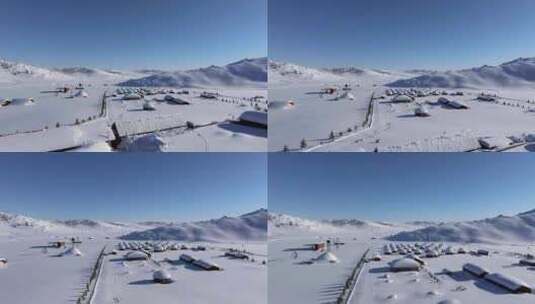 航拍新疆阿勒泰吉木乃草原石城雪原输电线路高清在线视频素材下载