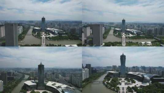 杭州西湖广场城市地标建筑航拍高清在线视频素材下载