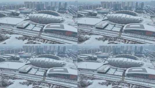 岳阳市体育馆雪景高清在线视频素材下载