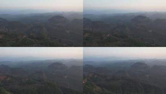 广东韶关丹霞山5A景区晚霞日落夕阳航拍高清在线视频素材下载