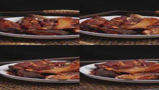 干辣椒烧腊鱼餐饮菜品4k实拍高清在线视频素材下载