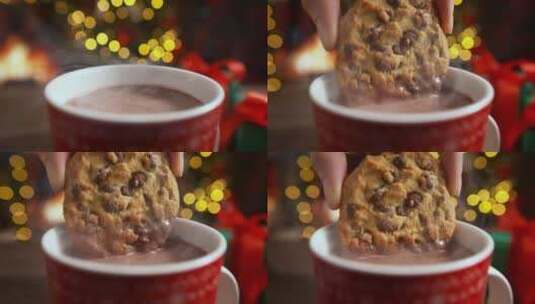 热巧克力、马克杯、饼干、蘸酱高清在线视频素材下载