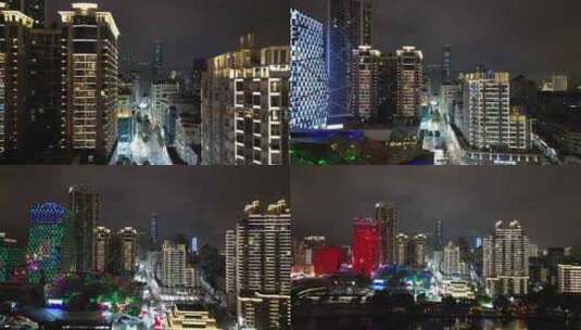 航拍广西柳州五星商业步行街夜景高清在线视频素材下载