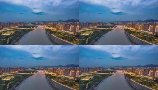 福建泉州晋江两岸夜景灯光航拍延时高清在线视频素材下载