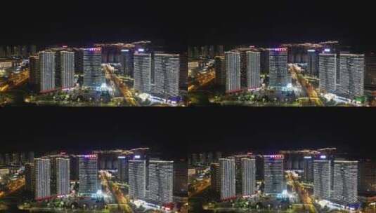 福建三明夜景三明城发集团大厦航拍高清在线视频素材下载