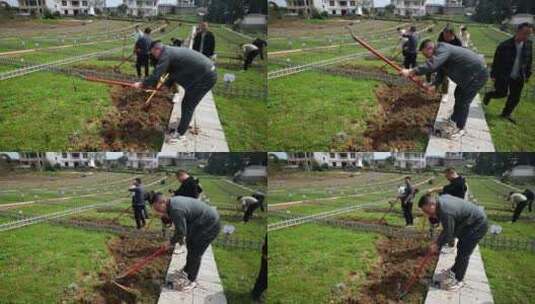 劳动空镜刨土锄地农场工人耕作劳作翻土高清在线视频素材下载