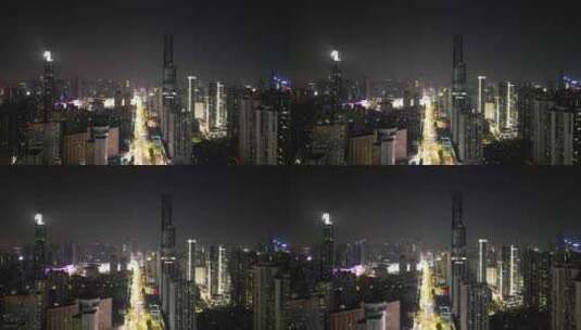 湖北武汉夜景武汉江汉路夜景航拍高清在线视频素材下载