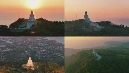 普吉大佛4K航拍 夕阳落日普吉岛港口高清在线视频素材下载