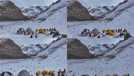 航拍四川岷山山脉主峰雪宝顶雪山登山大本营高清在线视频素材下载