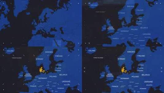 丹麦地图黑色和蓝色打破新闻风格高清在线视频素材下载
