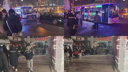 夜晚霓虹灯下的炫酷公交车高清在线视频素材下载