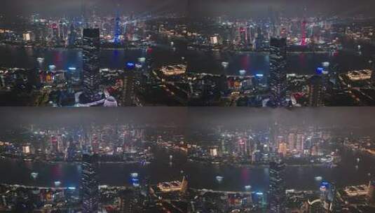上海外滩陆家嘴灯光秀夜景航拍高清在线视频素材下载